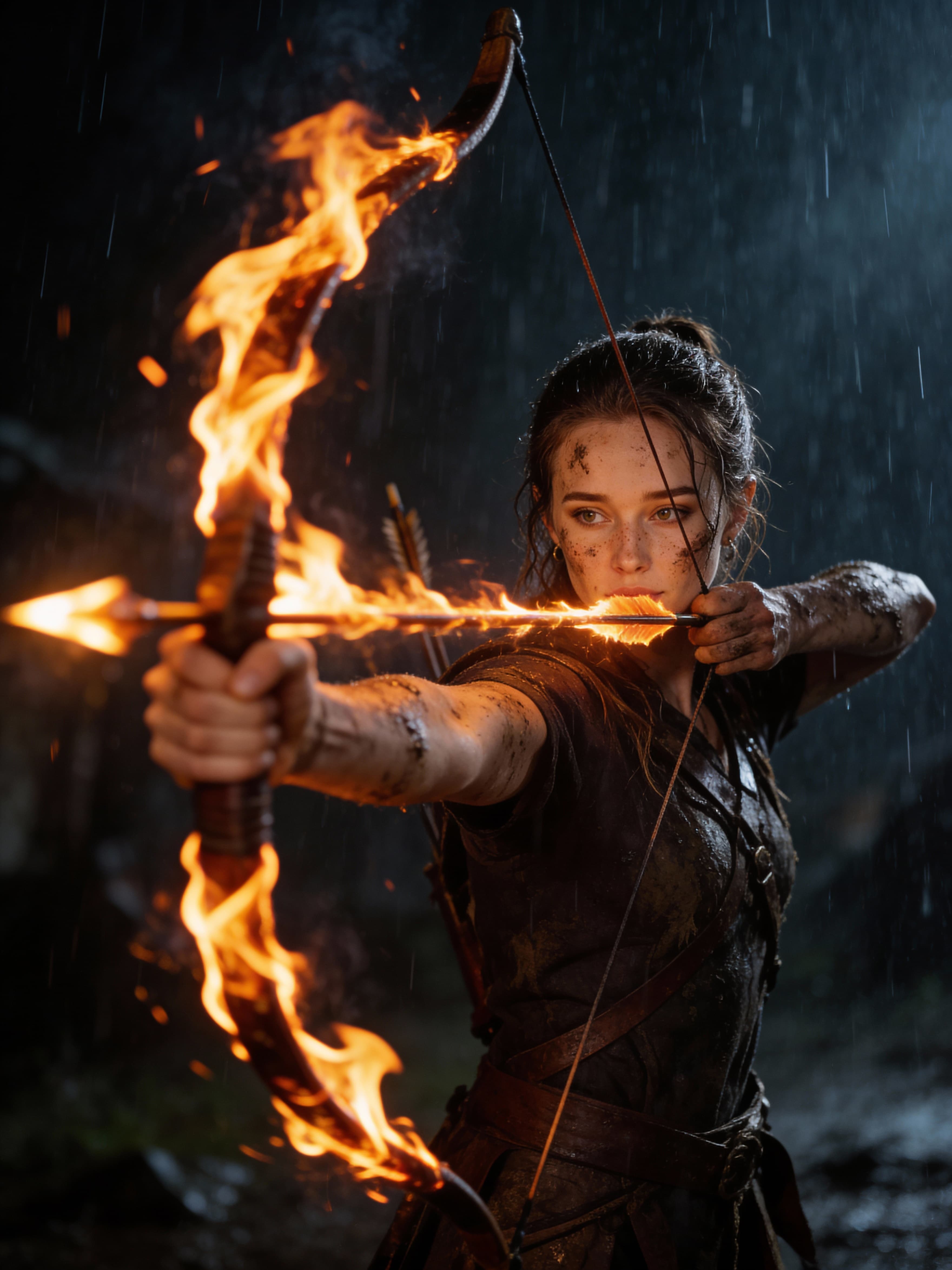 Example: lone archer in a rainstorm with a flaming bow