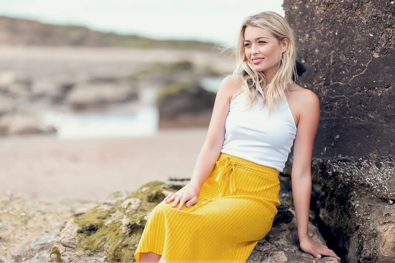 Model wearing AI-styled outfit